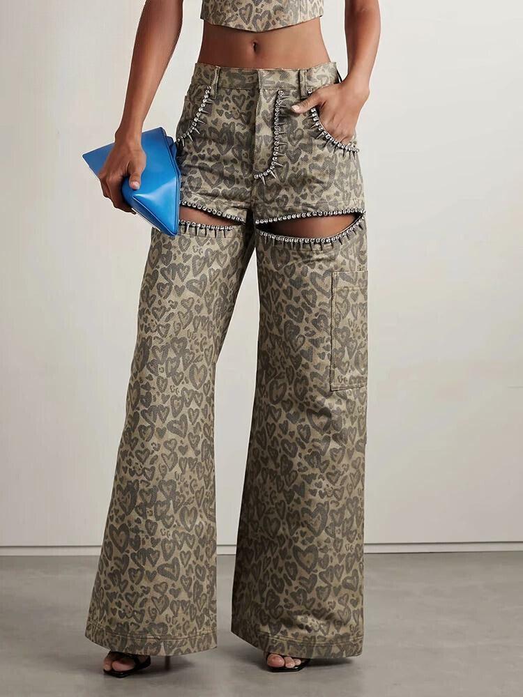 Baddie Y2K Leopard Cut-Out Cargo Pants for Trendy Summer Outfits and Grunge Aesthetic