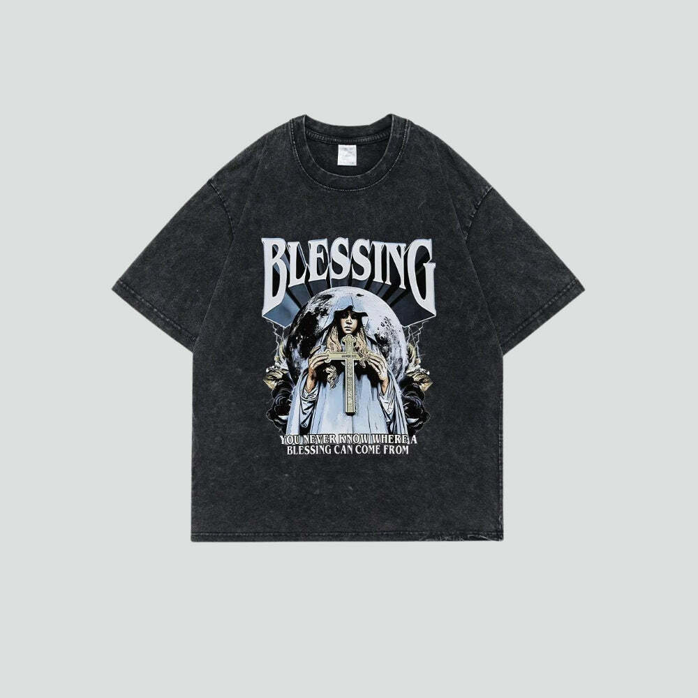 Blessing Tee: Y2K-Inspired Graphic Tee for Effortless Summer Aesthetic Outfits