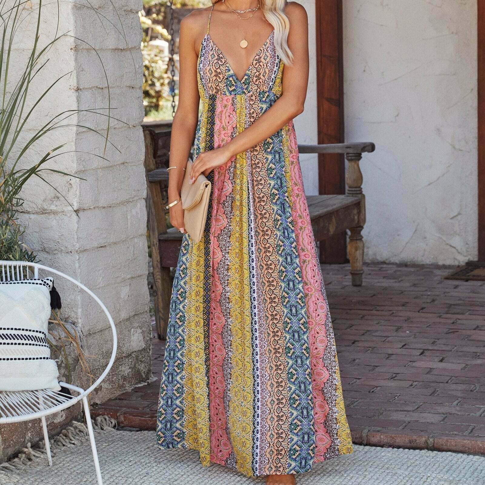 Boho A-Line Backless Maxi Dress - Y2K Fashion, Coquette Aesthetic, Cute Summer Outfit