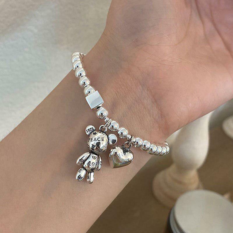 Charming Heart and Bear Bracelet - Y2K Aesthetic Jewelry for Trendy Summer Outfits