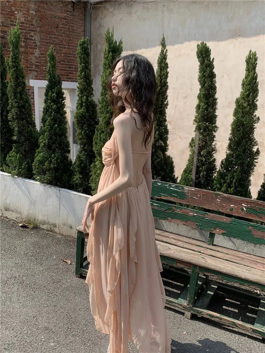 Chic Backless Chiffon Midi Dress for Effortless Y2K Summer Style and Elegant Occasions