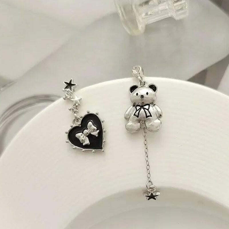 Chic Coquette Bear Bow Earrings - Y2K Aesthetic Jewelry for Trendy Summer Outfits