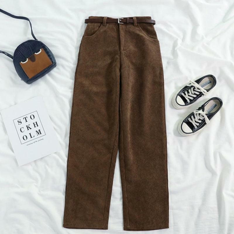 Chic Dark Academia Corduroy Pants for a Stylish Y2K-Inspired Look