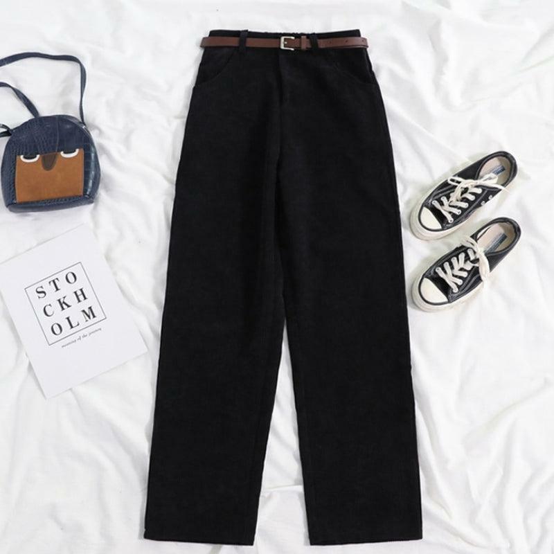 Chic Dark Academia Corduroy Pants for a Stylish Y2K-Inspired Look