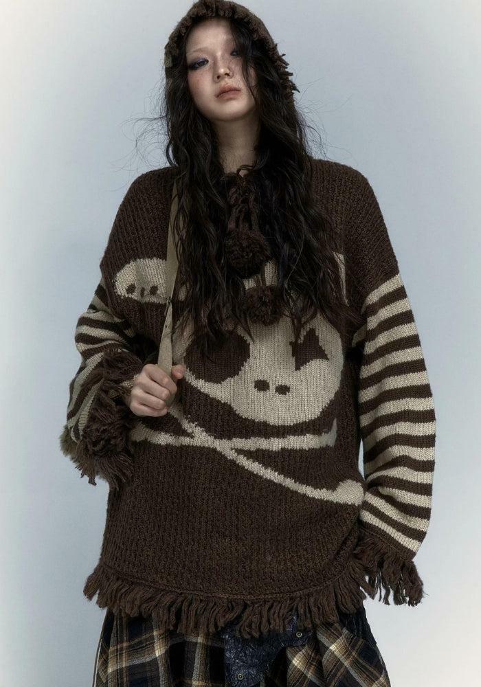 Chic Grunge Tasseled Hooded Sweater for Y2K Aesthetic and Cozy Layering