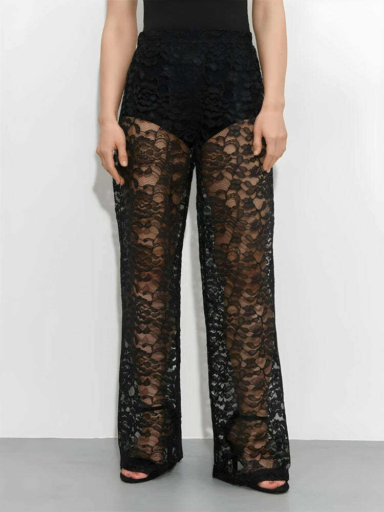 Chic Lace Sheer Pants for Y2K Fashion Lovers - Perfect for Summer Outfits & Grunge Aesthetic