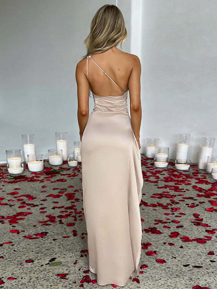 Chic One Shoulder Satin Dress - Y2K Aesthetic, Coquette Style, Perfect for Date Night