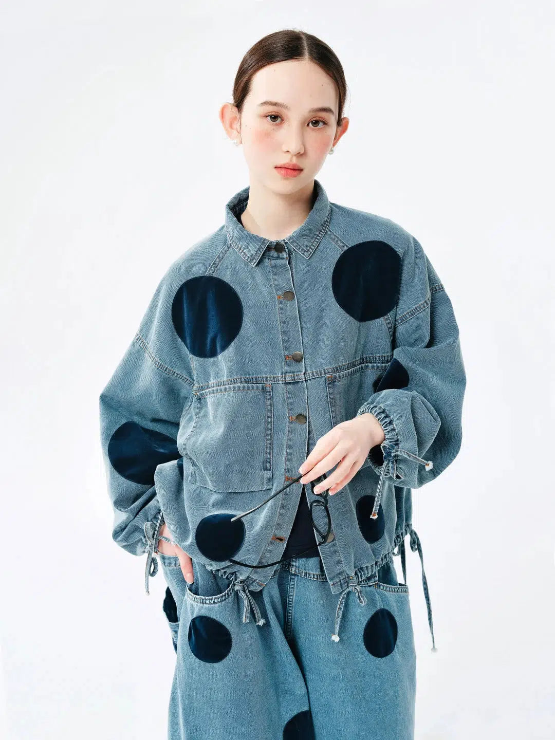 Chic Polka Dot Denim Jacket for Y2K Fashion Lovers - Trendy Layering Piece for Summer Outfits