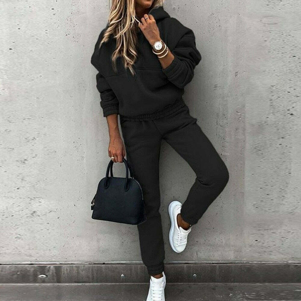 Chic Y2K Aesthetic 2-Piece Tracksuit Set - Comfy Hooded Top & Stylish Cargo Pants