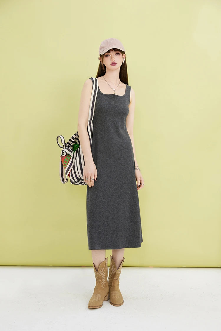 Chic Y2K Casual Button-Up Midi Dress for Effortless Summer Style and Aesthetic Vibes