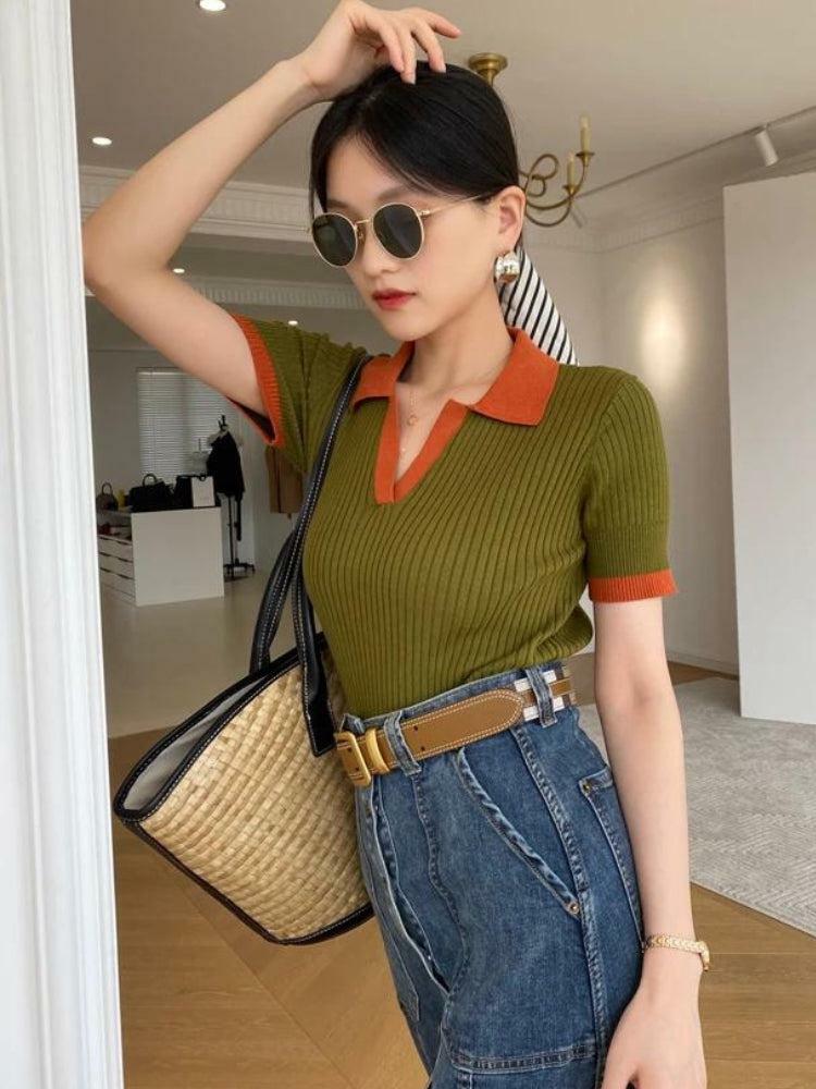 Chic Y2K Corduroy Polo Top for Effortless 90s-Inspired Summer Outfits and Aesthetic Looks