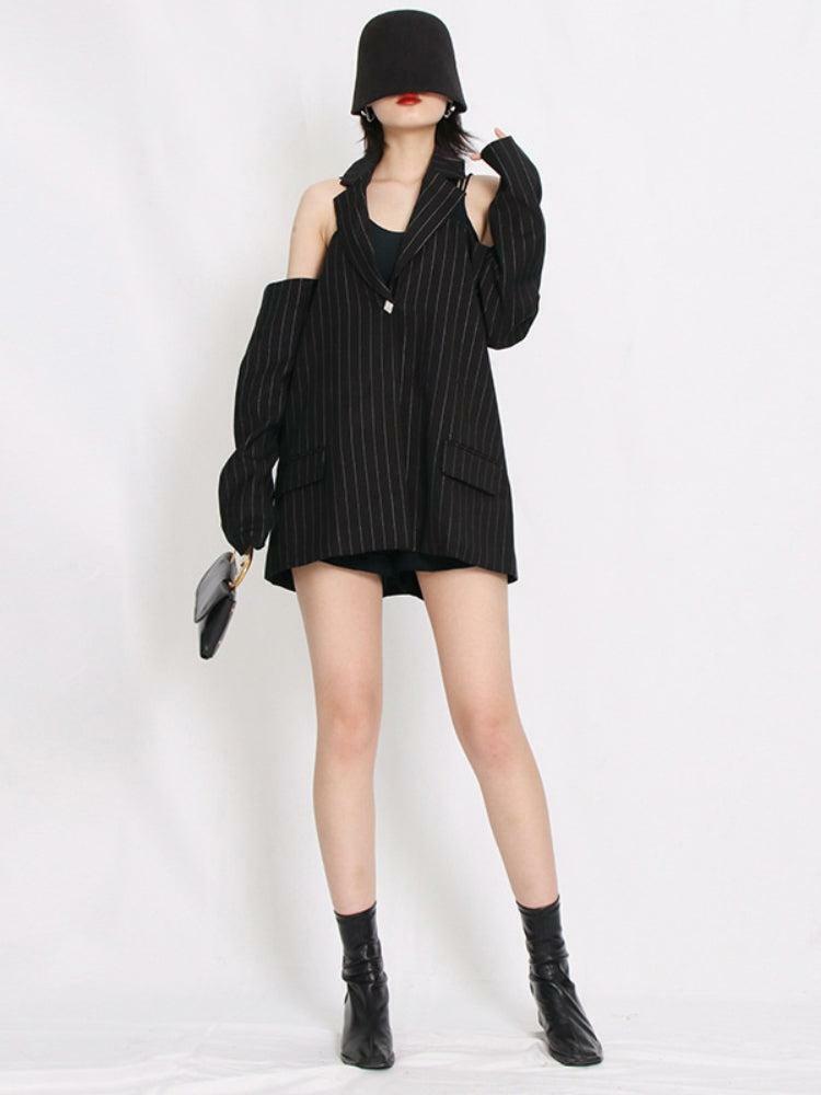 Chic Y2K Cut-Out Striped Blazer for Effortless Summer Style and Trendy Layering