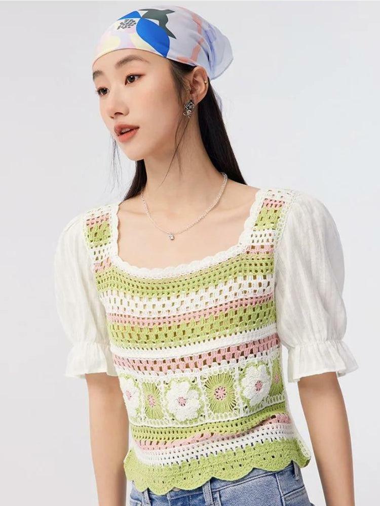 Chic Y2K Floral Hollow Out Knitted Top for Effortless Summer Style and Aesthetic Vibes