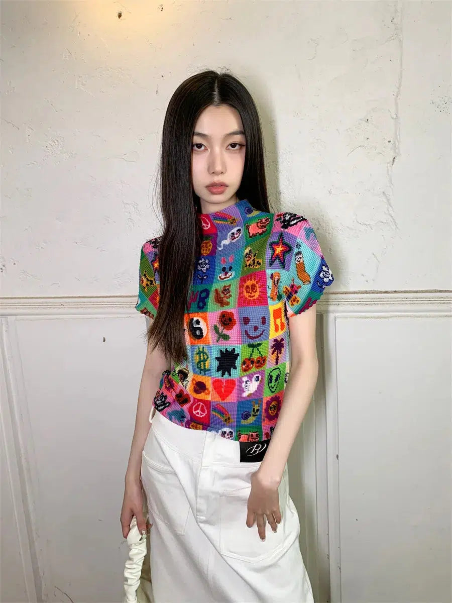 Colorful Y2K Pleated Top for Trendy Summer Outfits and Aesthetic Looks