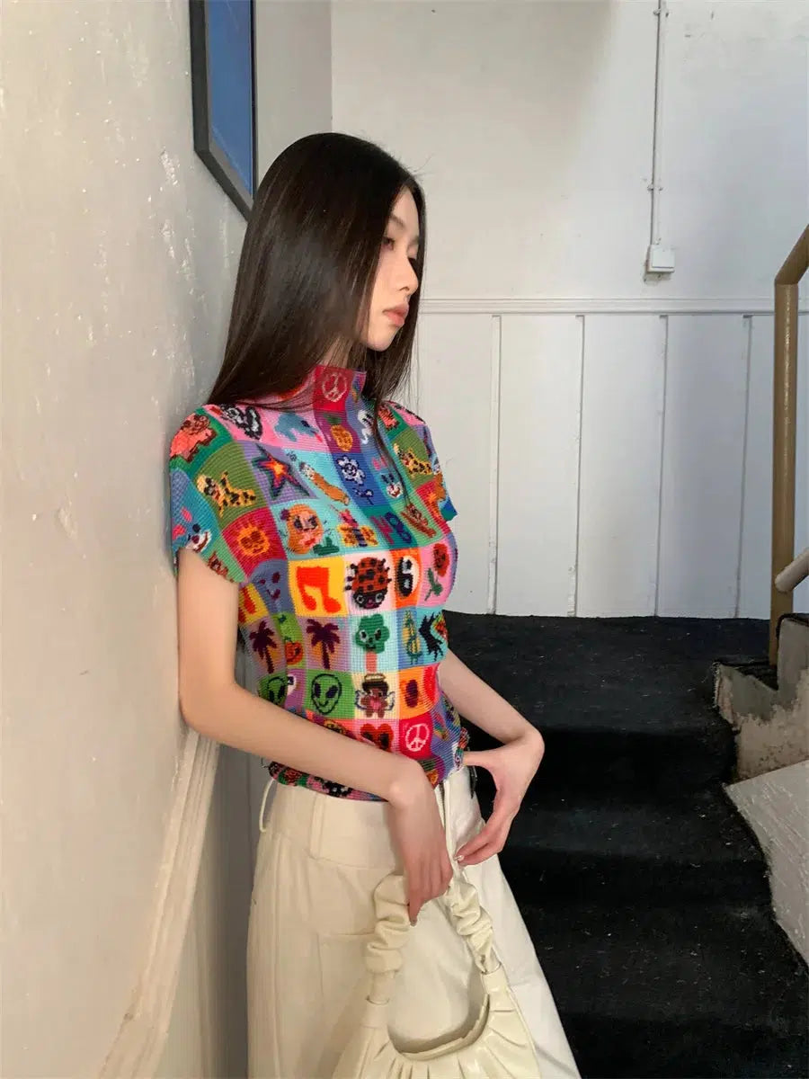 Colorful Y2K Pleated Top for Trendy Summer Outfits and Aesthetic Looks