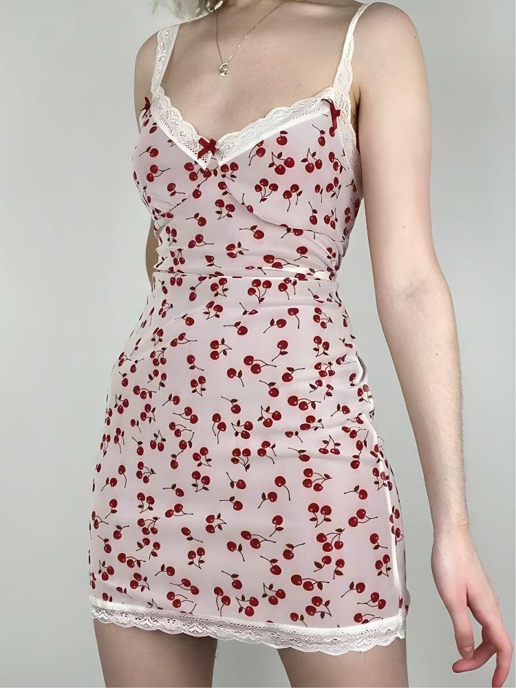 Coquette Aesthetic Cherry Mini Dress - Y2K Inspired Summer Fashion for Effortless Style