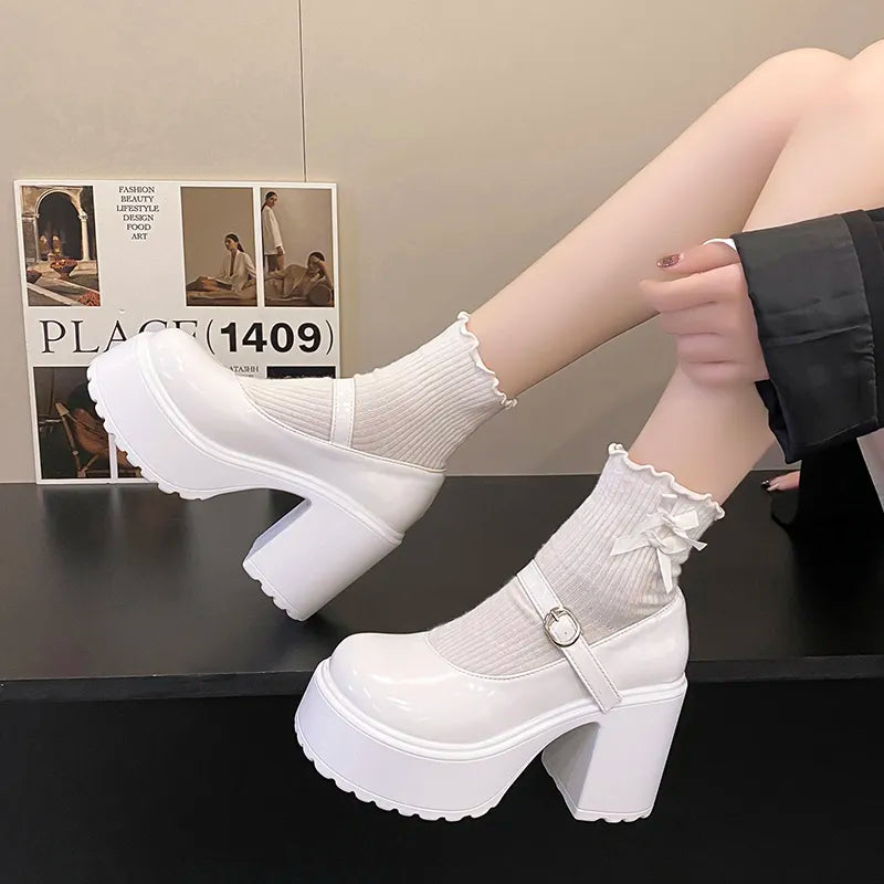 Coquette Aesthetic Chunky Platform Mary Jane Shoes for Y2K and 90s Inspired Outfits