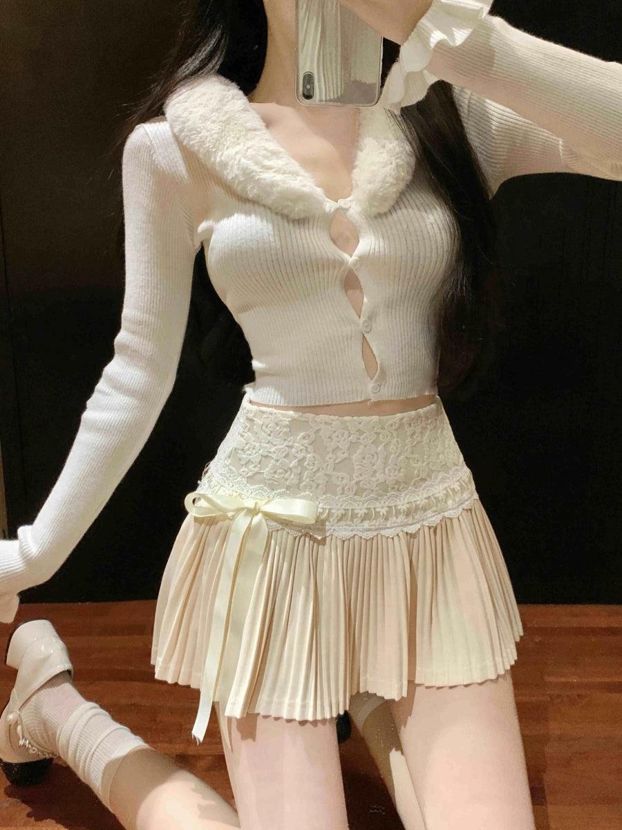 Coquette Aesthetic Lace Pleated Mini Skirt for Y2K Summer Outfits and Cute Looks