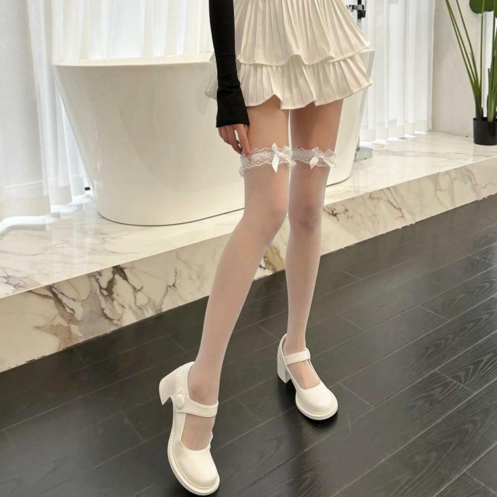 Coquette Bow Ruffled Thigh High Socks for Y2K Aesthetic Summer Outfits and Cute Looks