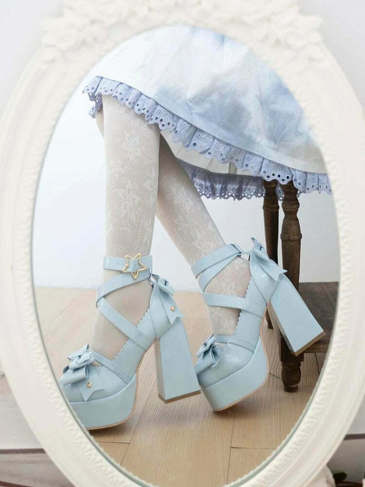 Coquette Bow Star Buckled Platform Heels - Y2K Fashion Statement for Chic Summer Outfits