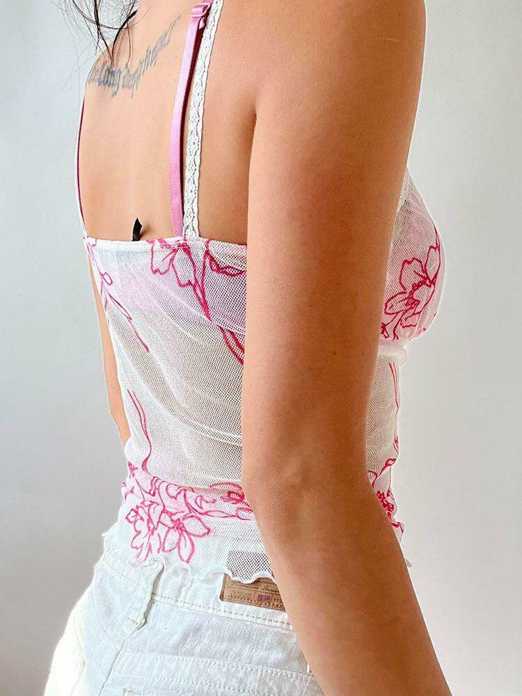 Coquette Floral Lace Mesh Top - Y2K Inspired Summer Fashion for Effortless Style