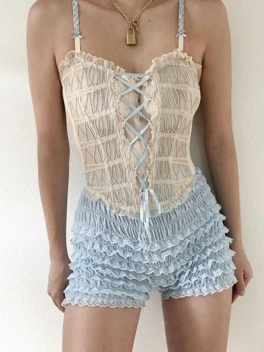 Coquette Lace Ruffled Shorts for Y2K Summer Outfits and Cute Aesthetic Looks