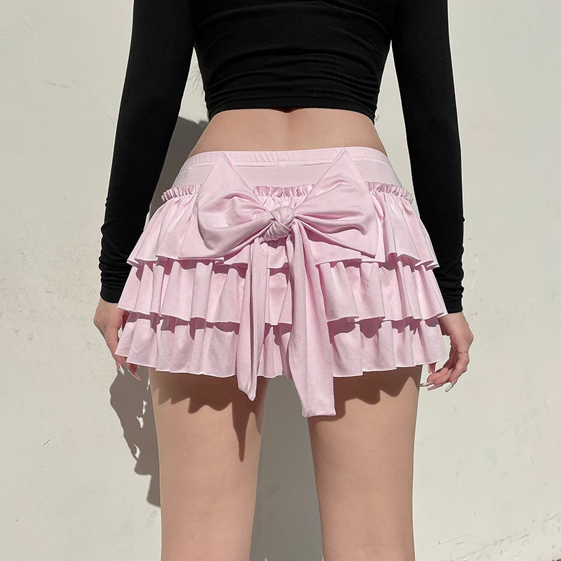 Coquette Layered Bow Mini Skort - Y2K Aesthetic Summer Fashion for Effortless Style