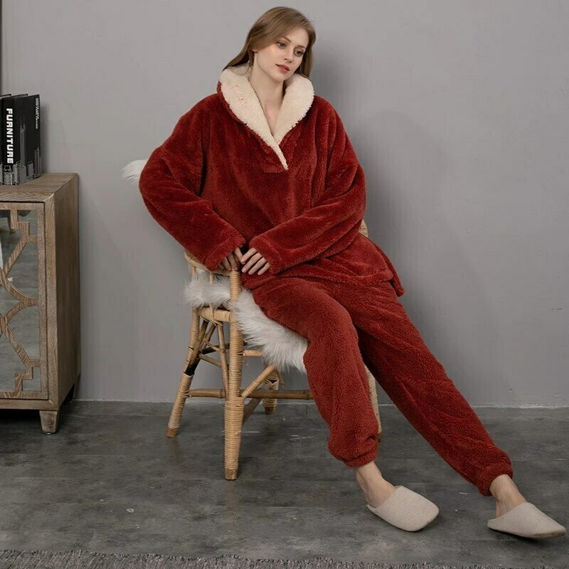 Cozy Fleece Winter Pajama Set - 2-Piece Comfy Loungewear for Y2K & Aesthetic Styles