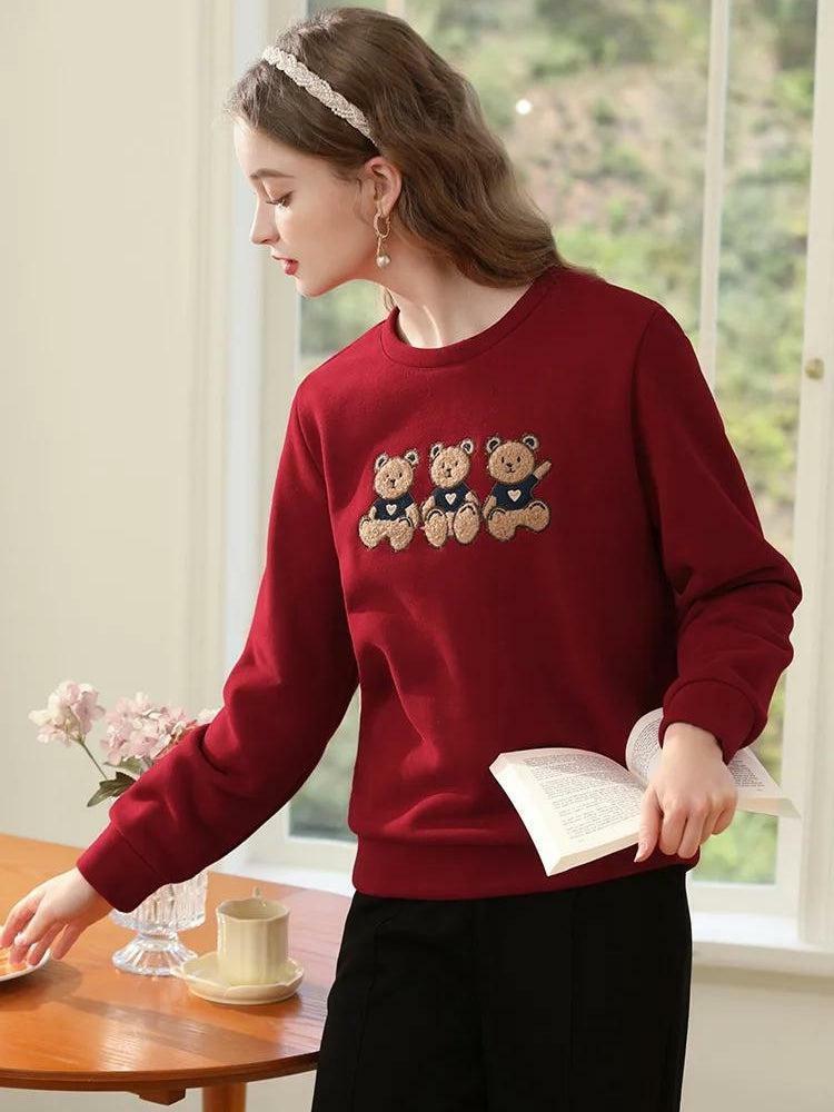 Cozy Teddy Bear Embroidered Sweatshirt - Y2K Aesthetic Grunge Style for Effortless Chic