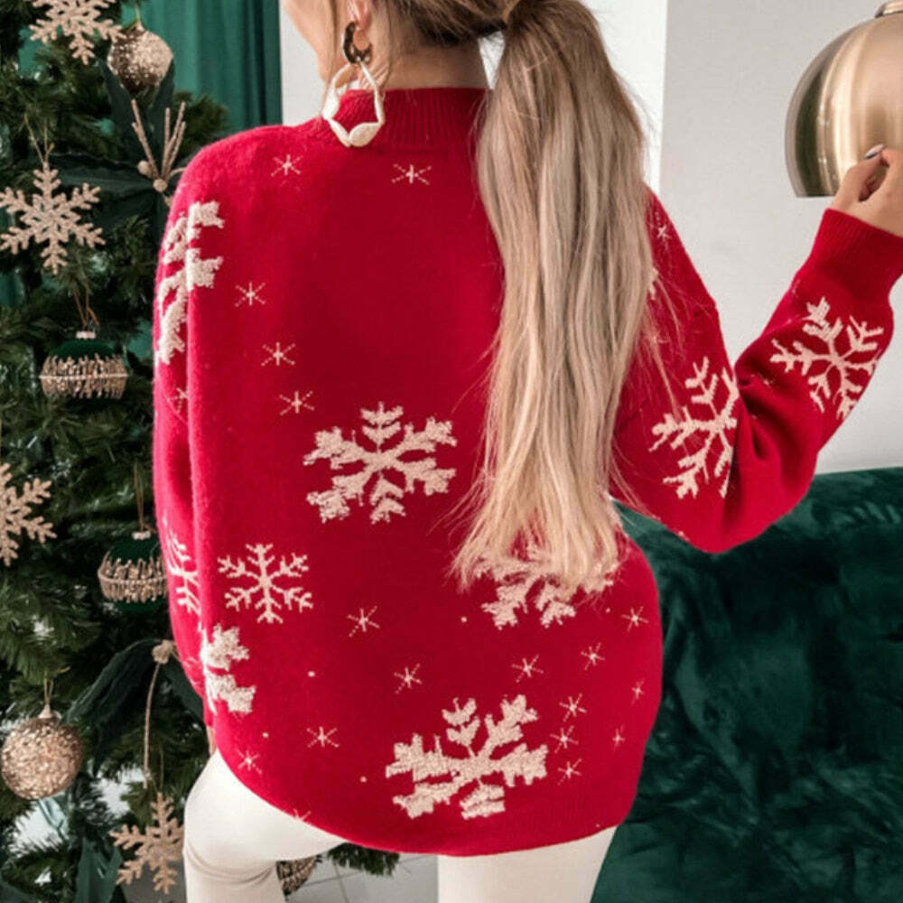 Cozy Y2K Aesthetic Christmas Sweater - Cute Knitted Pullover for Grunge & Coquette Styles