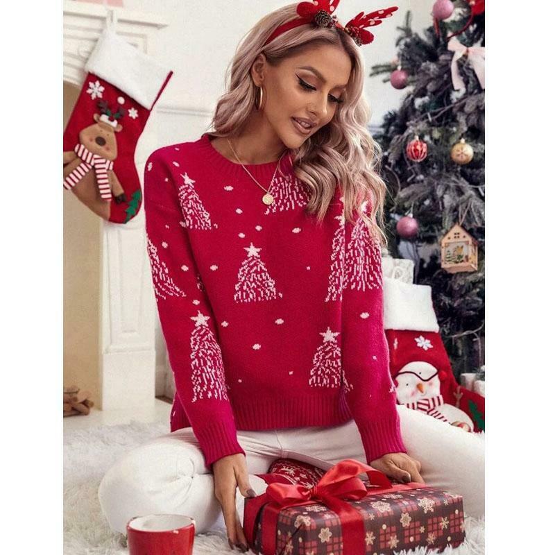 Cozy Y2K Aesthetic Long Sleeve Snowflake Christmas Sweater for Comfy Winter Vibes