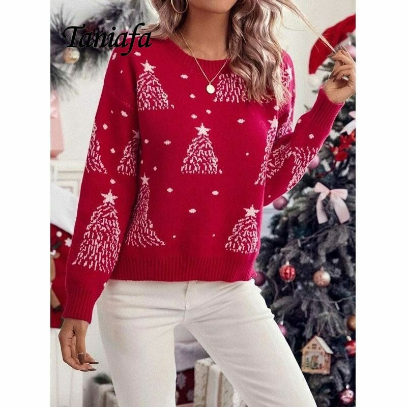 Cozy Y2K Aesthetic Long Sleeve Snowflake Christmas Sweater for Comfy Winter Vibes