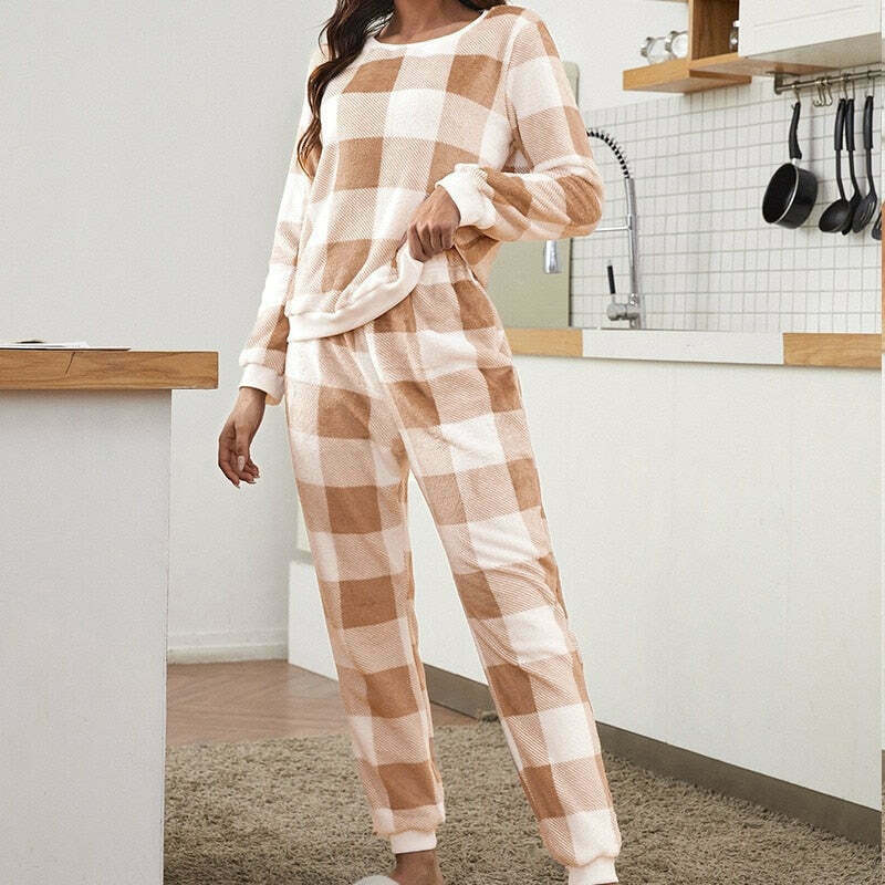 Cozy Y2K Flannel Pajama Set with Cute Prints - Perfect for Aesthetic Nights!