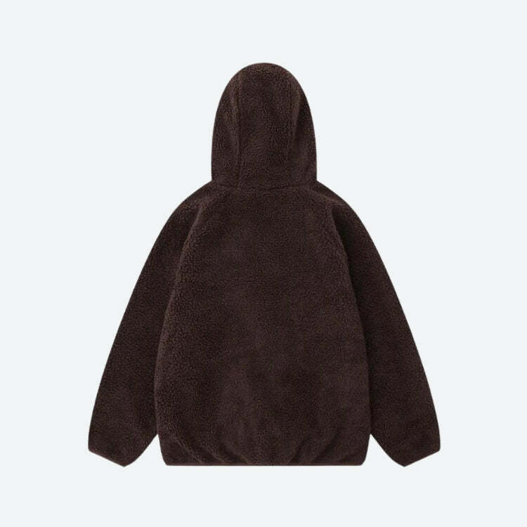 Cozy Y2K-Inspired Funnel Neck Zip-Up Teddy Hoodie for Effortless Grunge Style