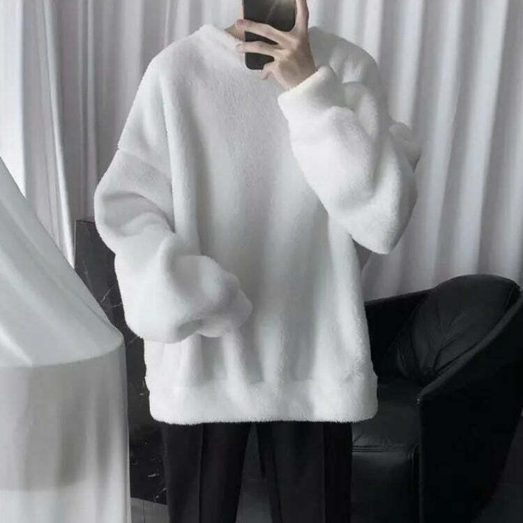 Cozy Y2K Oversized Teddy Sweatshirt for Effortless Grunge Aesthetic Outfits