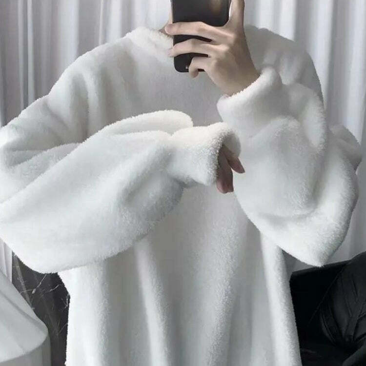 Cozy Y2K Oversized Teddy Sweatshirt for Effortless Grunge Aesthetic Outfits