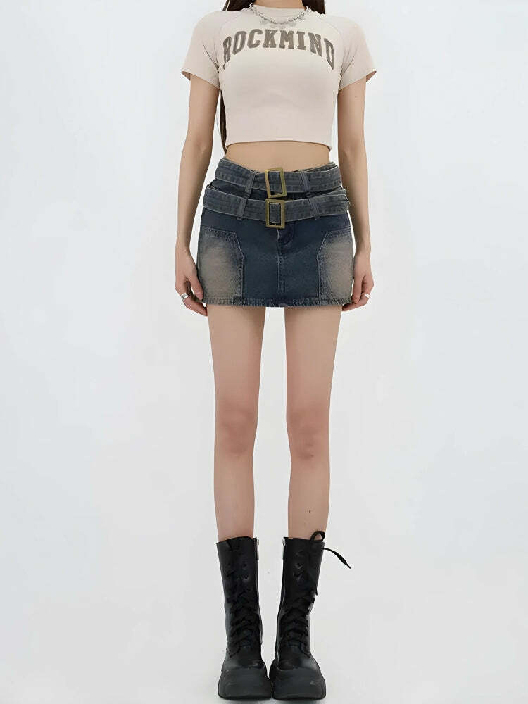 Double Belted Denim Mini Skort - Y2K Inspired Summer Fashion for Trendy Outfits