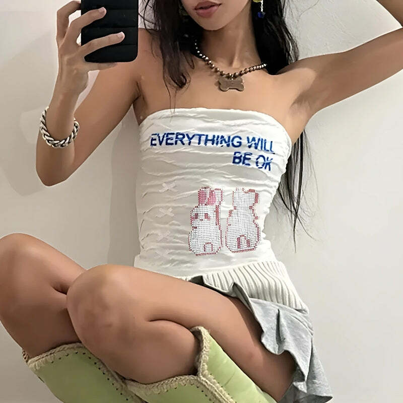 Everything Will Be Ok Y2K Tube Top - Trendy Summer Outfit for a Chic Aesthetic Look