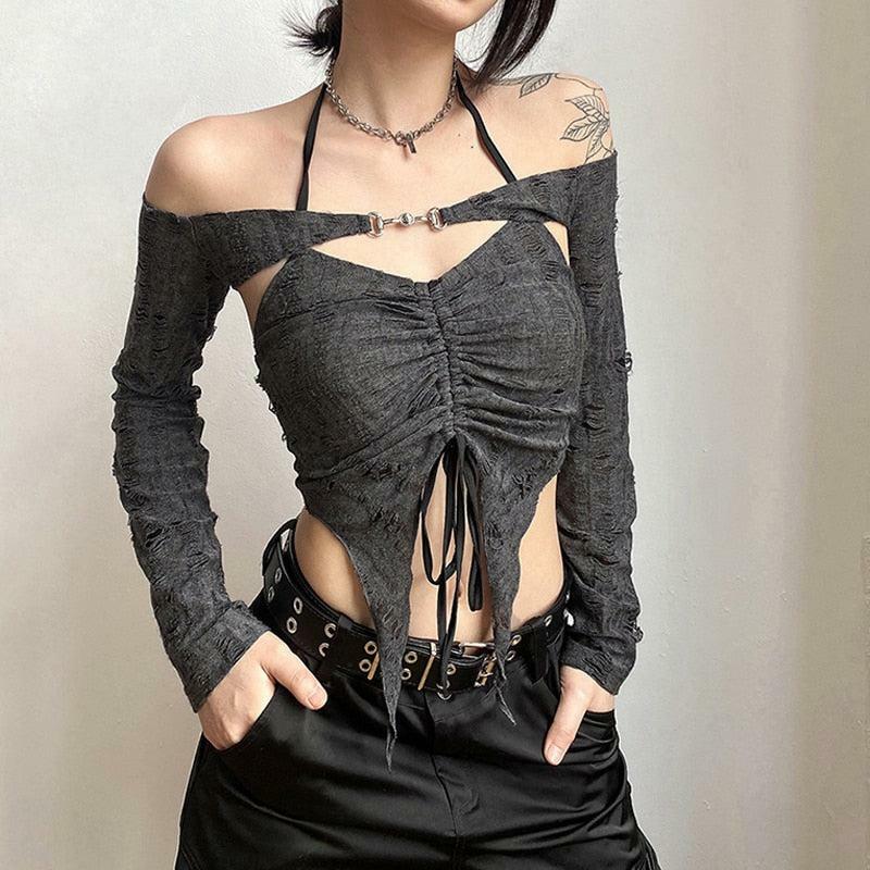 Fairy Grunge Detachable Sleeve Halter Top - Y2K Aesthetic Summer Fashion Essential