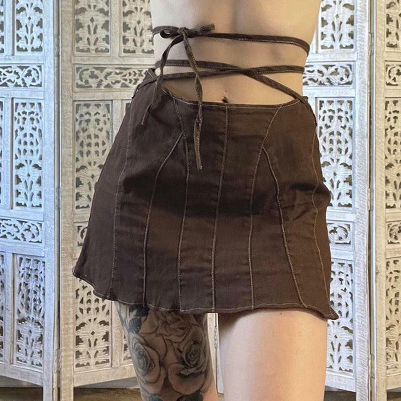 Fairy Grunge Lace-Up Mini Skort: Y2K Aesthetic with a Touch of 90s Style