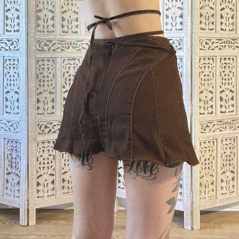 Fairy Grunge Lace-Up Mini Skort: Y2K Aesthetic with a Touch of 90s Style