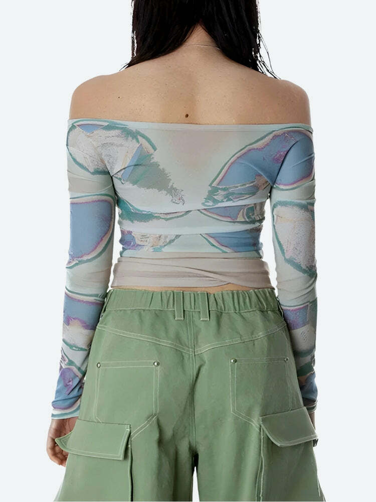 Fairycore Butterfly Mesh Top - Y2K Aesthetic Summer Outfit for a Whimsical Look