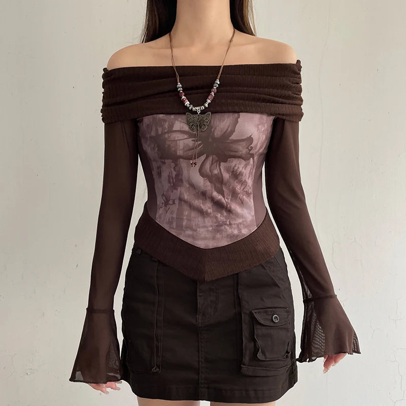 Fairycore Butterfly Ruched Off-Shoulder Top - Y2K Aesthetic Summer Fashion Essential