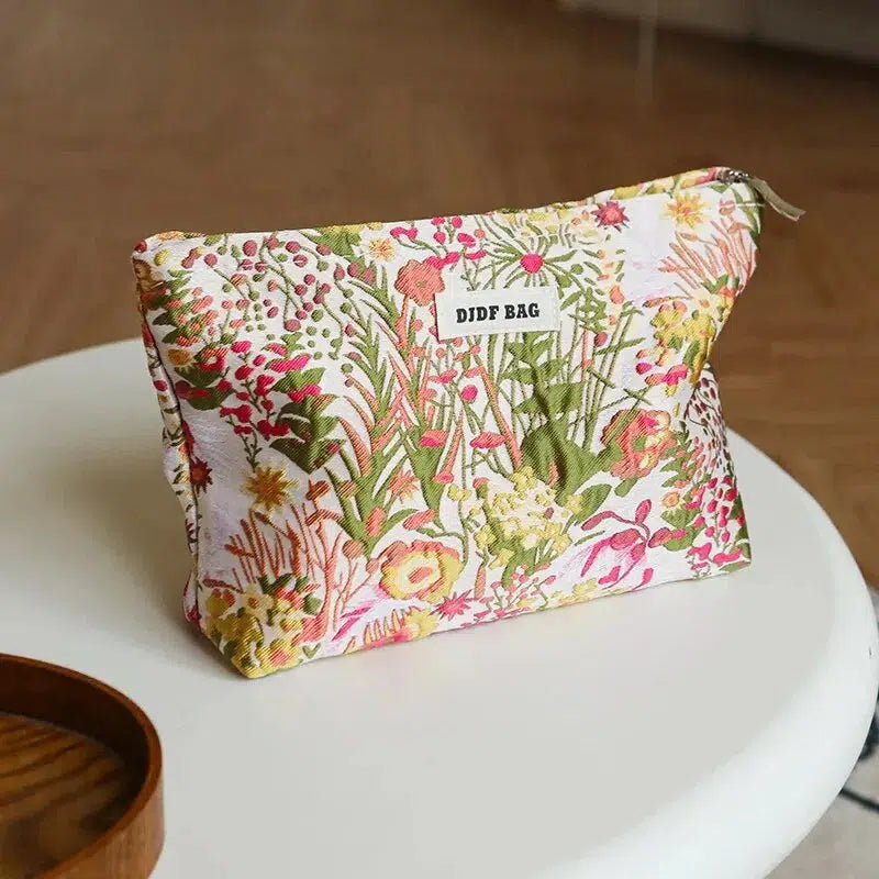 Floral Embroidered Makeup Bag - Y2K Aesthetic Cosmetic Pouch for Cute Summer Outfits