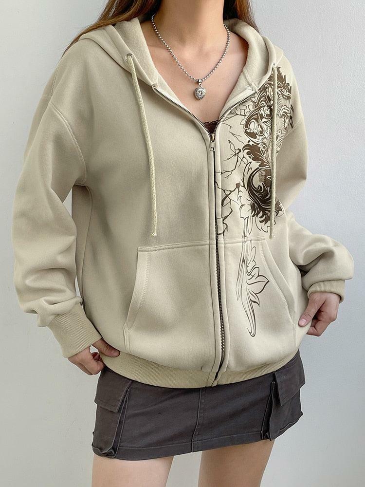 Floral Grunge Zip-Up Hoodie: Y2K Aesthetic Layering Essential for Effortless Style