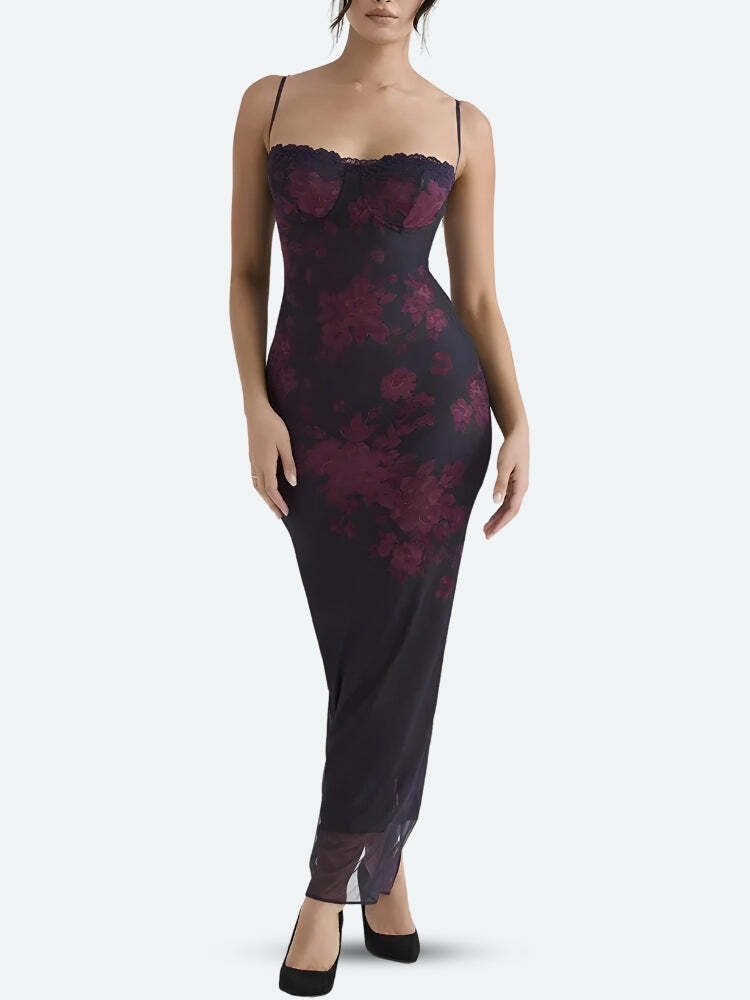 Floral Lace-Up Mesh Maxi Dress - Y2K Inspired Summer Fashion for Effortless Style