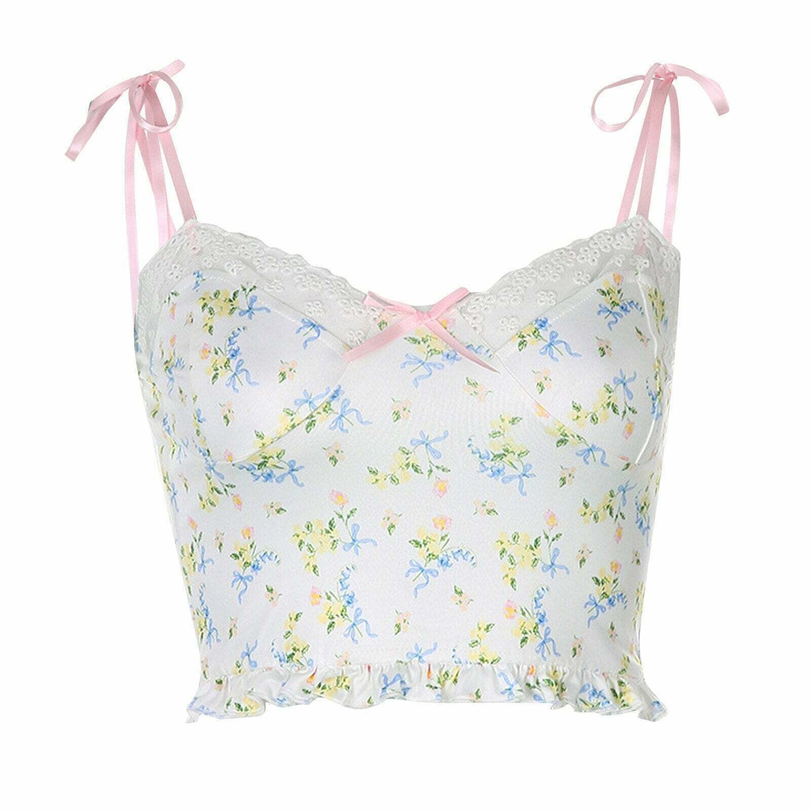 Floral Lace Y2K Cami Top - Cute Pastel Goth Aesthetic for Summer Outfits