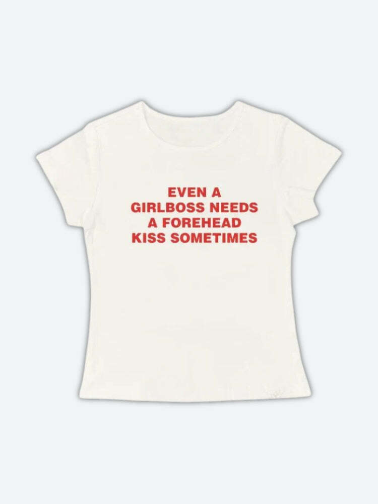 Girlboss Vibes: Y2K Inspired Forehead Kiss Tee for Effortless Summer Style