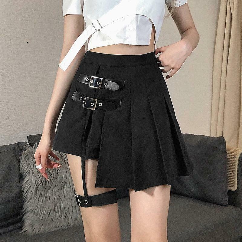 Gothic Belted Mini Skirt - Y2K Grunge Aesthetic for Trendy Summer Outfits