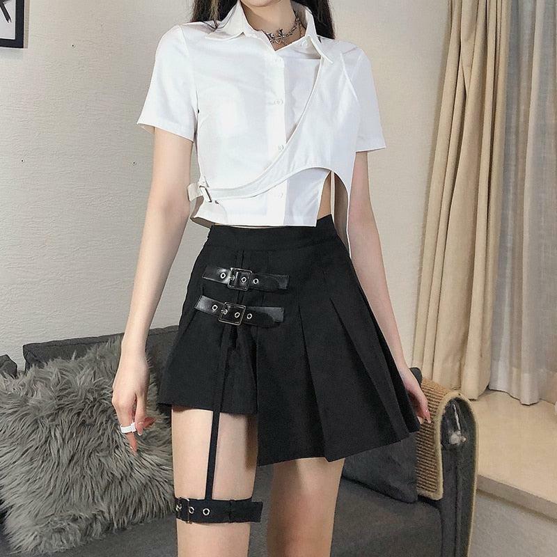 Gothic Belted Mini Skirt - Y2K Grunge Aesthetic for Trendy Summer Outfits